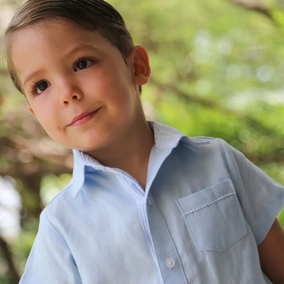 Baliene Boys 2T Linen Short Sleeve André Shirt Baby Blue Stripe Luxury - Picture 1 of 6